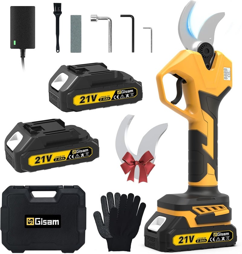 highsam Electric Pruning Shears for Gardening, Battery Pruning Shears Max 2.4” Opening Diameter, Electric Pruner with LCD Display & 2 x 2000mAh Batteries for Branch, Fruit Plucking and Tree Trimming - Image 1